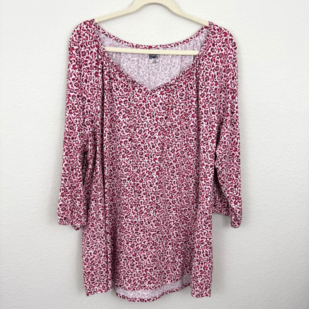 Lands' End Womens Blouse Top Size 2X Floral Cotton Stretch Casual Pink